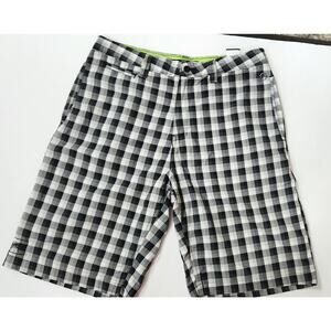 Rusty Black and White Checkered Flat Front Shorts